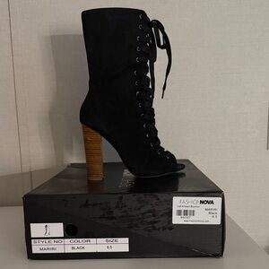 Fashion Nova Black Heeled Lace-Up Boots